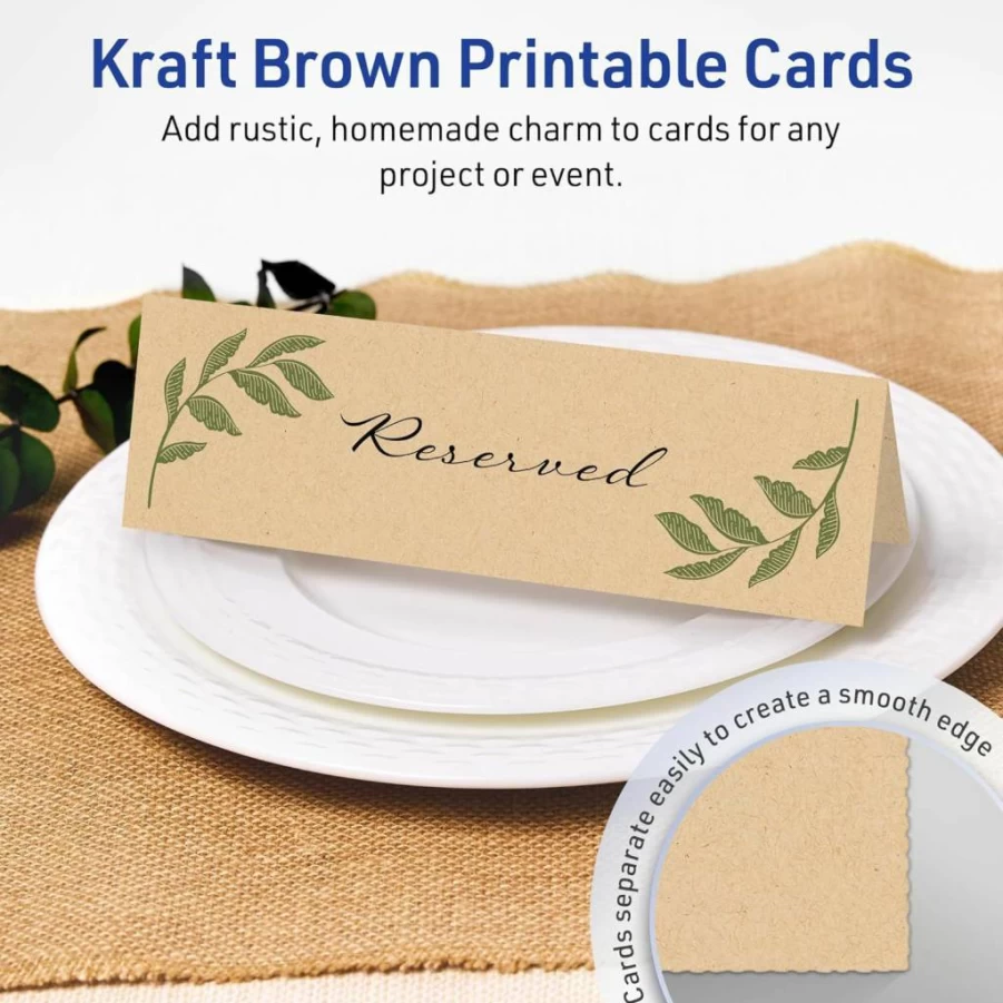 Avery Printable Tent Cards, 2.5" x 8.5", Kraft Brown Cardstock, 100-Pack for Table Talkers, Promotional & Instructional Signs – Laser/Inkjet Compatible