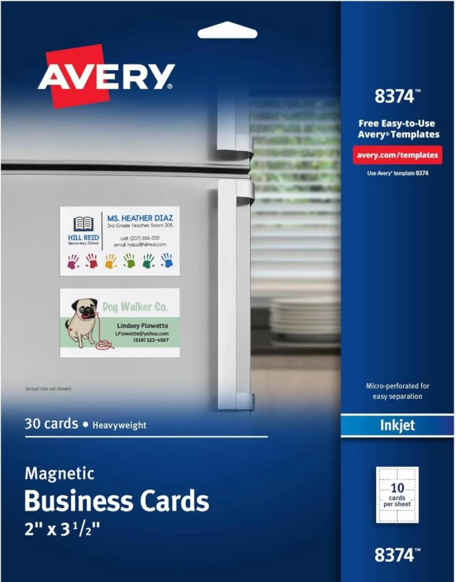 AVERY Magnetic Printable Business Cards for Inkjet Printers, 2" x 3.5" Matte White Blank Cards, 30-Pack (08374)
