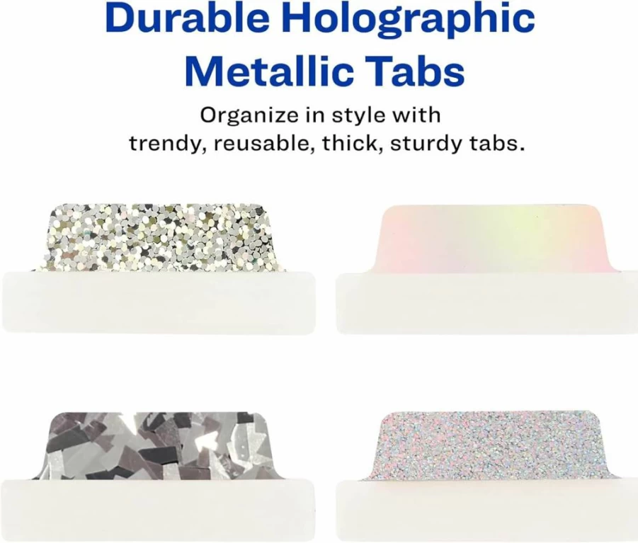 Avery Ultra Tabs Luxe Repositionable Holographic Margin Tabs, 2.5" x 1", Iridescent Designs, 16-Pack (74179)