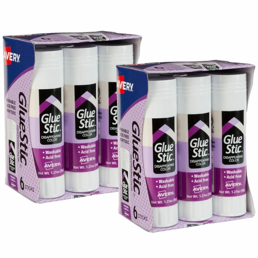 AVERY Purple Disappearing Washable Glue Sticks, Non-Toxic School Supplies, 6 Pack (1.27 oz Each, 98071)