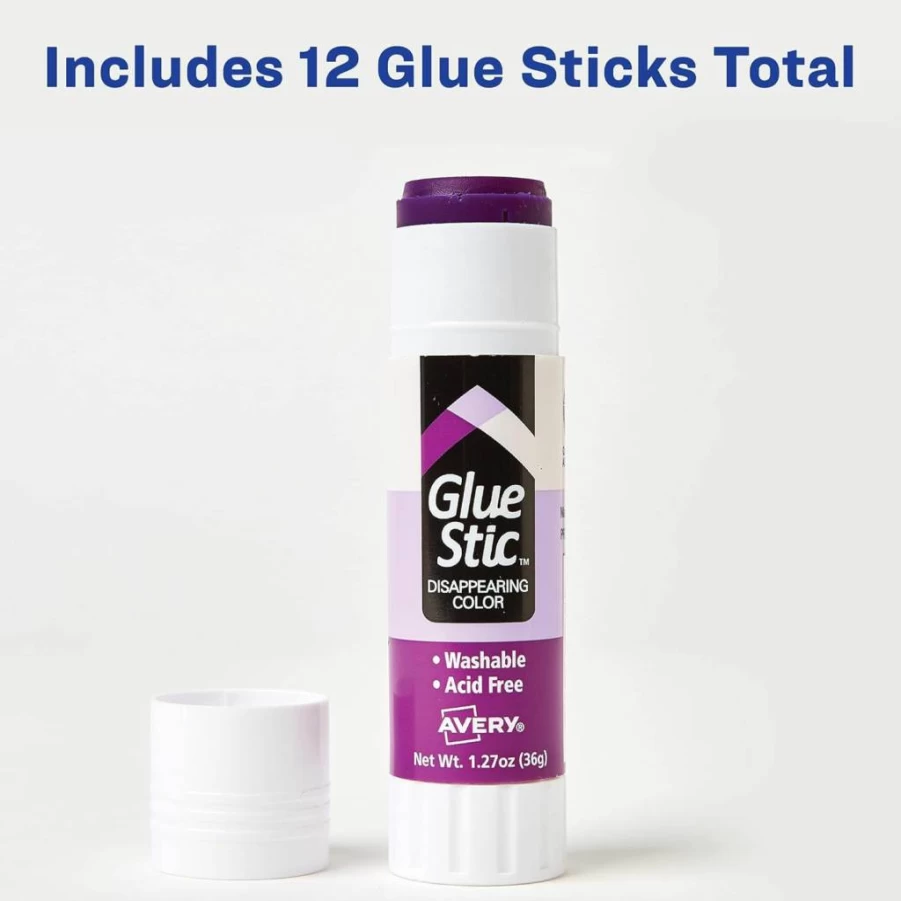 AVERY Purple Disappearing Washable Glue Sticks, Non-Toxic School Supplies, 6 Pack (1.27 oz Each, 98071)