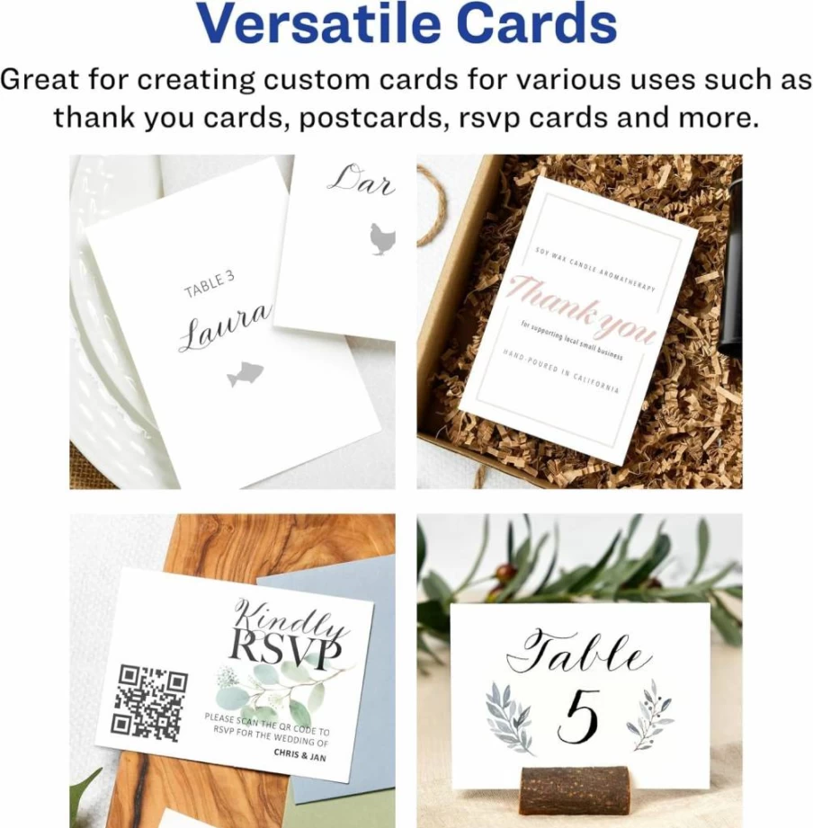AVERY Matte White Printable Cards 3.5" x 5" – 200 Pack, Edge-to-Edge Printing, Compatible with Laser & Inkjet Printers