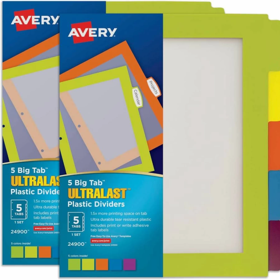 Avery Ultralast 8-Tab Plastic Dividers for 3-Ring Binders, Multicolor with White Labels, 24 Sets (192 Tabs) - Durable & Reusable Binder Organizers