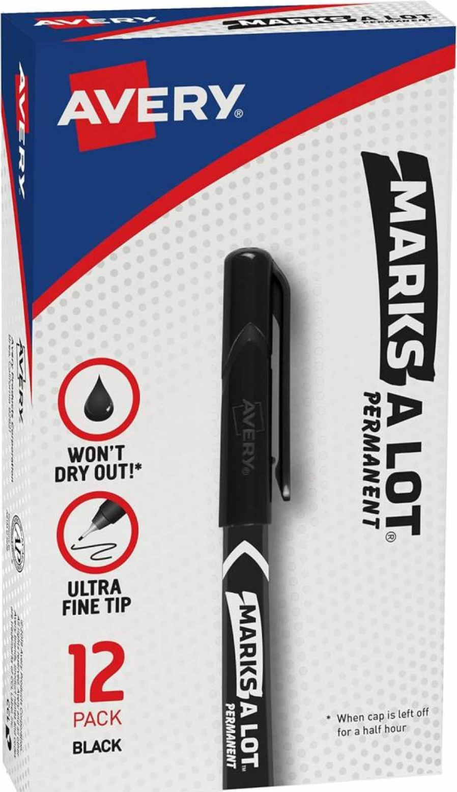 AVERY Fine Tip Wet Erase Markers 3-Pack - Black, Smudge-Free, Quick-Drying Whiteboard Markers for Planners, Dashboards & Glass (24533)