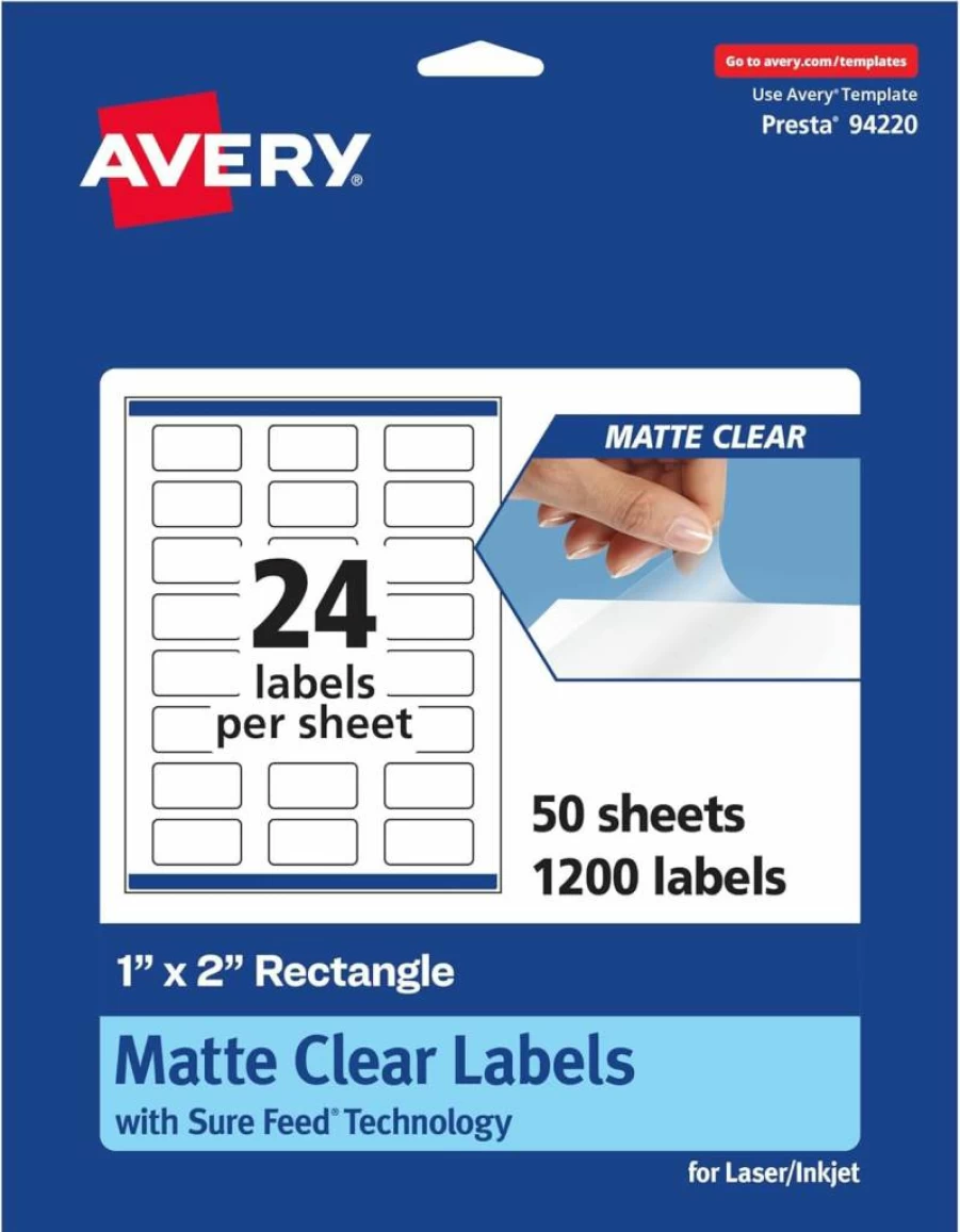 Avery Matte Clear Rectangle Labels 1" x 2" - 240 Pack, Sure Feed Technology, Print-To-The-Edge, Laser/Inkjet Printable, Durable Adhesive