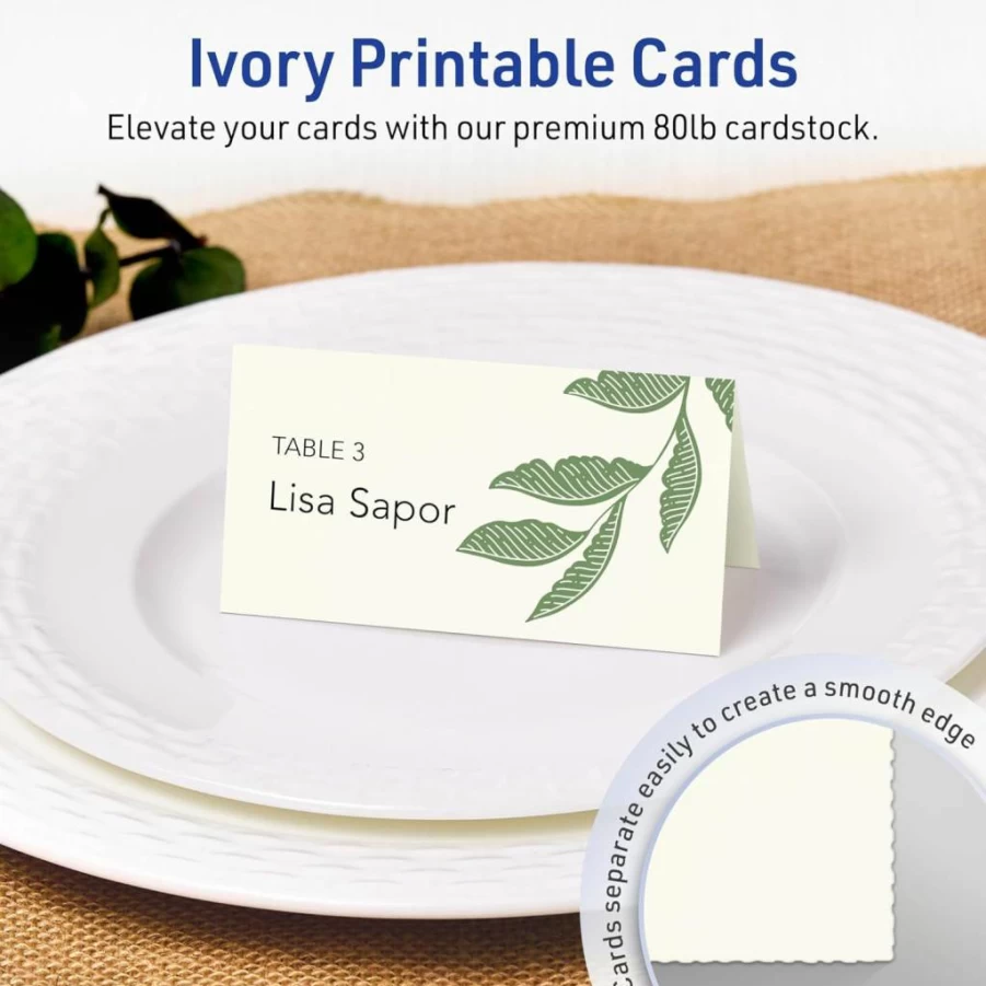 AVERY Printable Tent Cards, 2-1/6" x 4", Matte Ivory Cardstock, 200-Pack, Sure Feed Technology for Laser/Inkjet Printers, Edge-to-Edge Printing, Ideal for Table Talkers and Promotional Signs