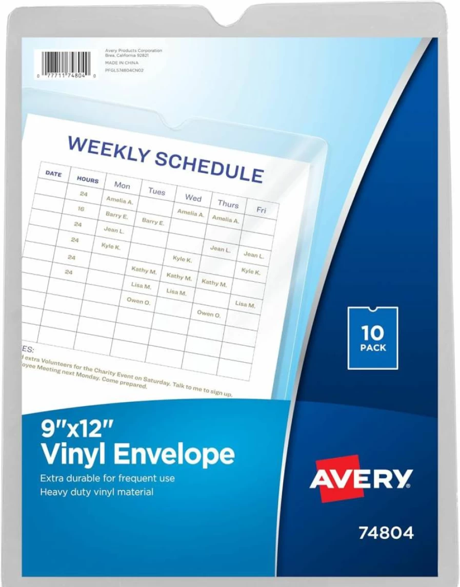 Avery 9" x 12" Clear Vinyl File Envelopes - 10-Pack Document Organizer for Travel & Storage (74804)