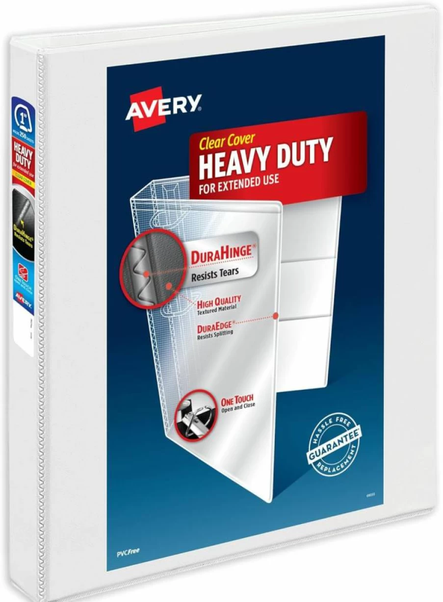 AVERY 79790 Heavy-Duty 3-Ring Binder with One-Touch Slant Rings, 2-Inch Capacity, Holds Letter Size Paper, Pack of 4 White Binders for School & Office