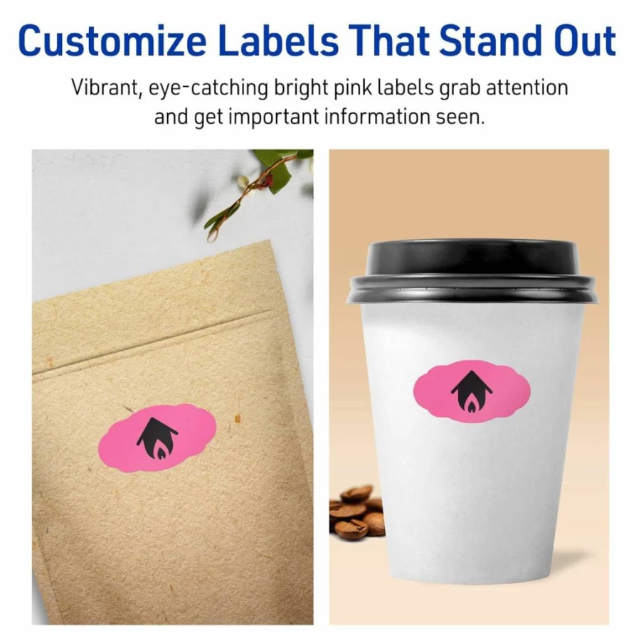 Avery Bright Pink Printable Oval Scalloped Labels, 1-1/8" X 2-1/4", Sure Feed Technology, 210 Pack, Laser/Inkjet Compatible, Print-To-The-Edge Design for Candles, Jars & Crafts