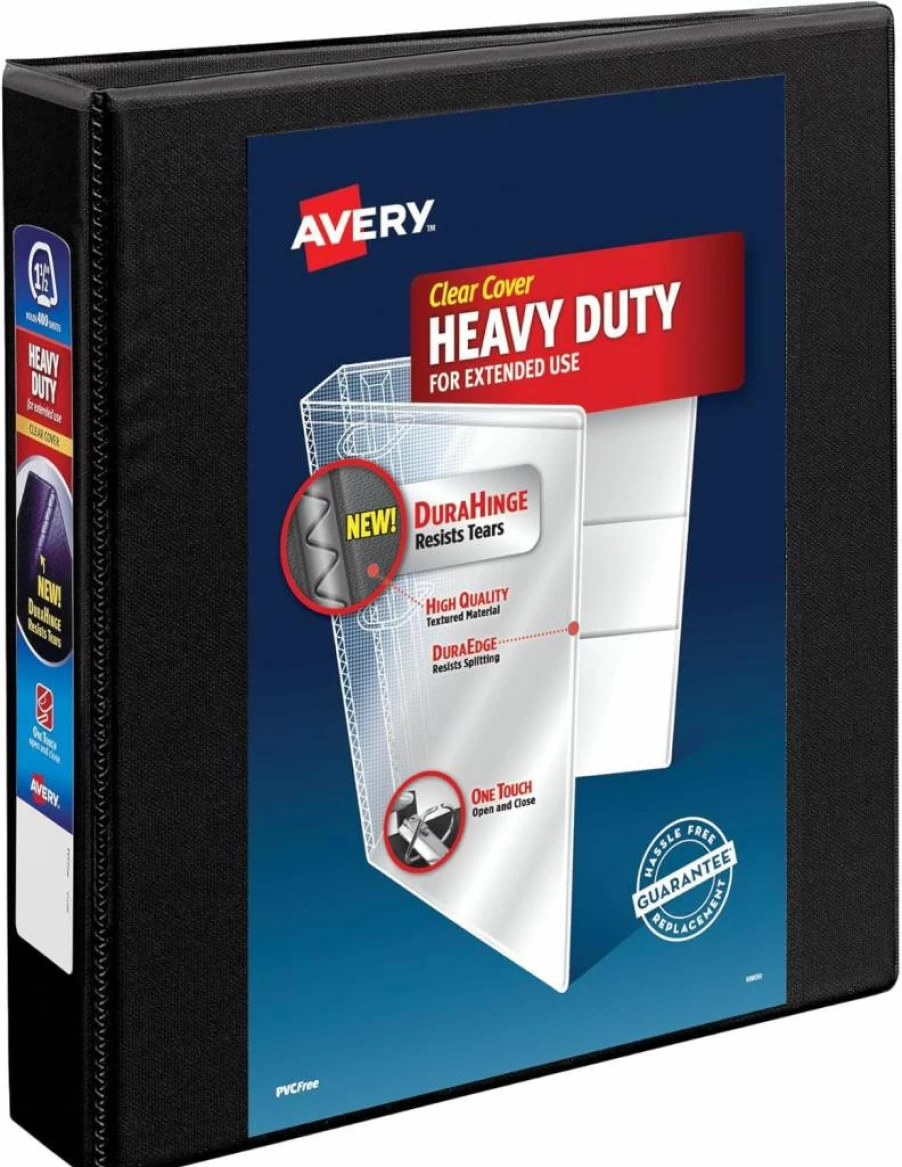 Avery 79604 Heavy-Duty 4-Inch 3-Ring Binder with EZD Rings, Durable Black View Binder for Office & School Supplies