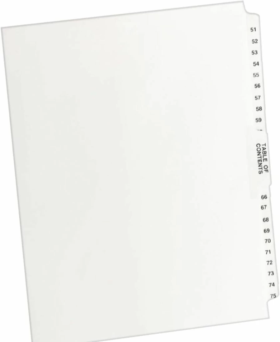 Avery 11396 Legal Exhibit Dividers, 26 White Unpunched Side Tab Dividers, Letter Size, 1 Set (51-75)