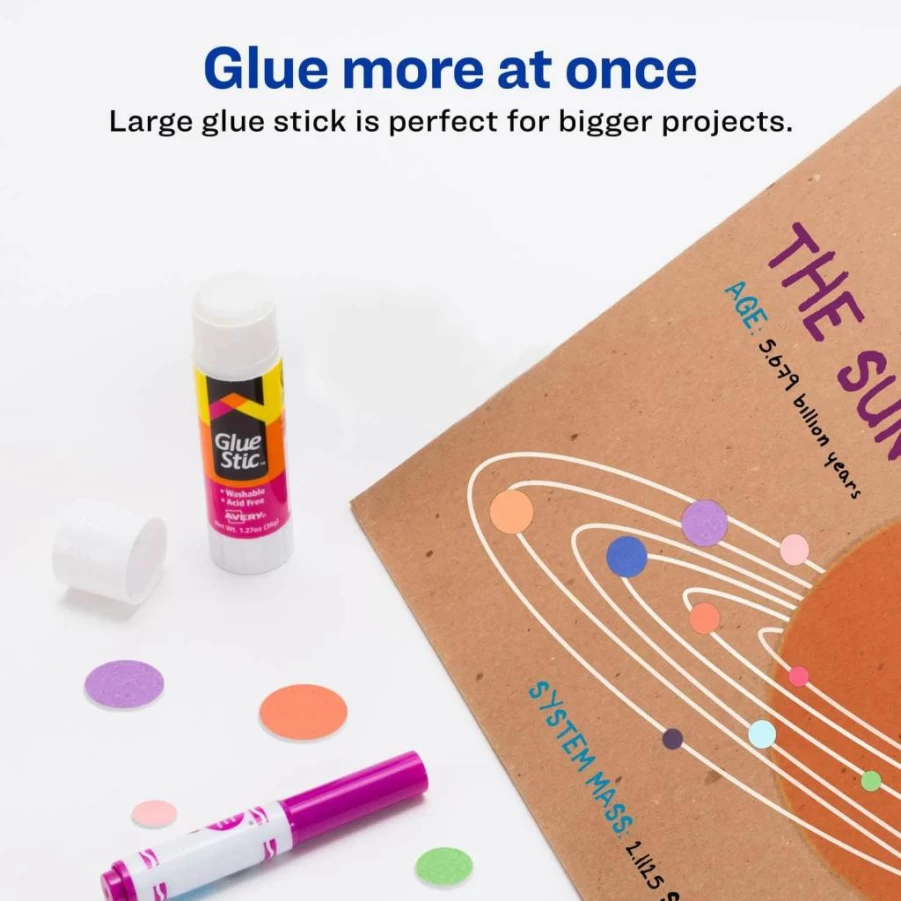 AVERY Washable & Non-Toxic Permanent Glue Sticks, 1.27 oz Each, 12-Pack for School, Office & Crafts (00196)
