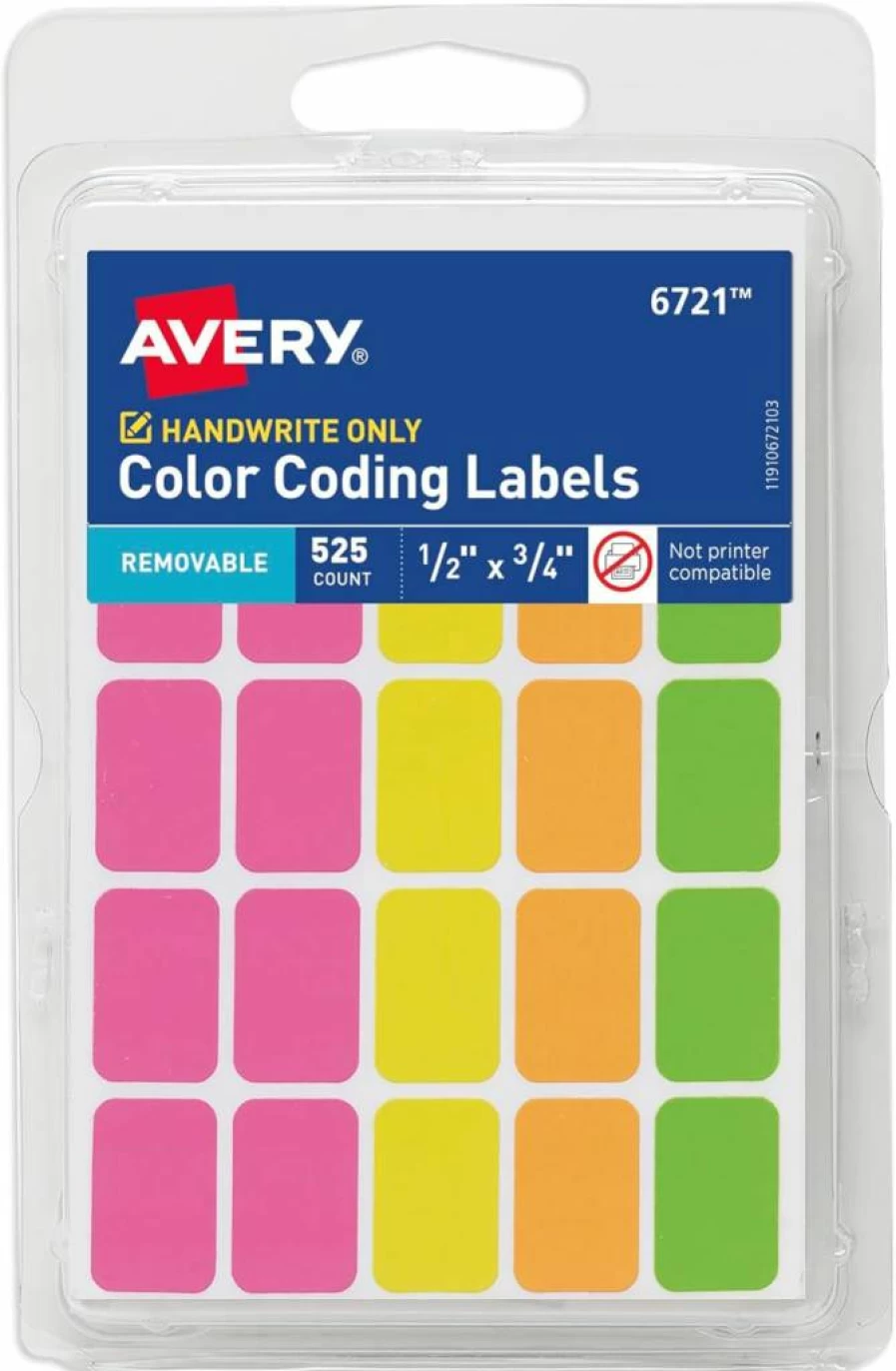 Avery Removable Color Coding Labels, 525-Pack, Rectangular Stickers, Assorted Bright Colors, Easy Peel & Stick, Multipurpose Organizer Labels for Office, School, Home (6721)