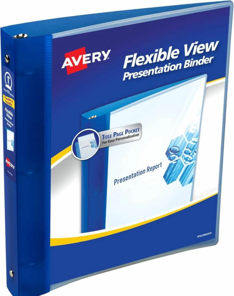 Avery 17675 Blue 1 Inch 3 Ring Binder with Round Rings, Flexible View Binder for Organizing Documents