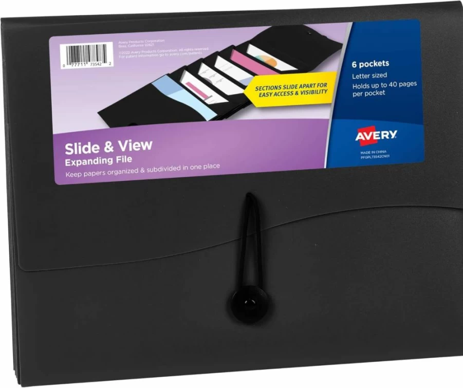 Avery Expanding File Folder with 6 Pockets, Letter Size, Sage Green, Slide & View Design (73546)