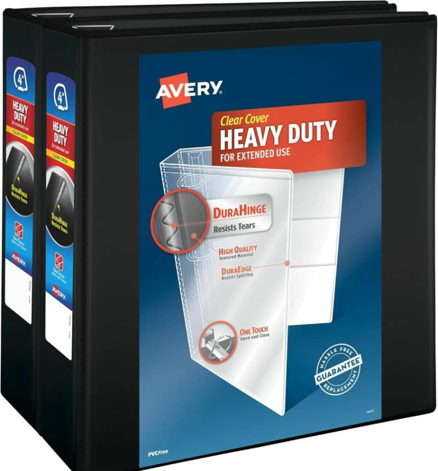 AVERY 1" Heavy-Duty 3-Ring Binder with One-Touch Slant Rings, Holds Letter Size 8.5 x 11 Paper, Black Office Binder (05300)