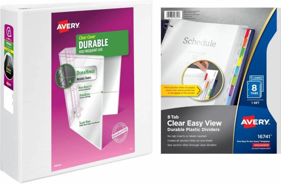 Avery 16741 8-Tab Multicolor Plastic Dividers for 3-Ring Binders - Durable Clear View Set
