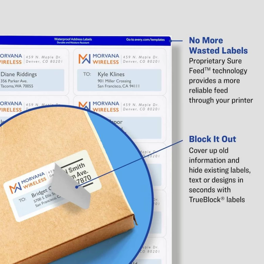 Avery 8464 Printable Shipping Labels, 3-1/3" x 4", White, 600 Blank Mailing Labels with Sure Feed Technology