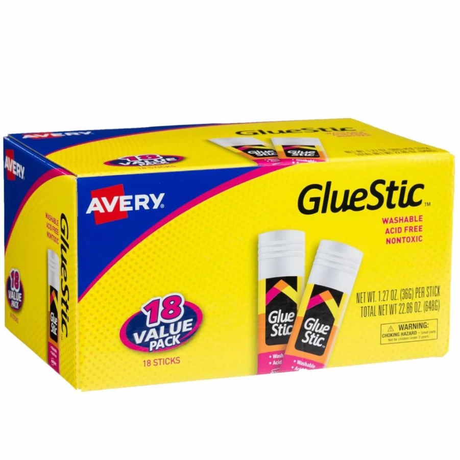 Avery Washable Non-Toxic White Glue Sticks, 1.27 oz, 18-Pack for School, Office & Crafts (00192)