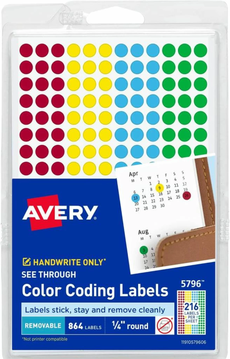 Avery Removable Color-Coding Dot Labels, 1/4 Inch Round Translucent Stickers, Assorted Non-Printable Dots, 864-Pack (Total 5796)