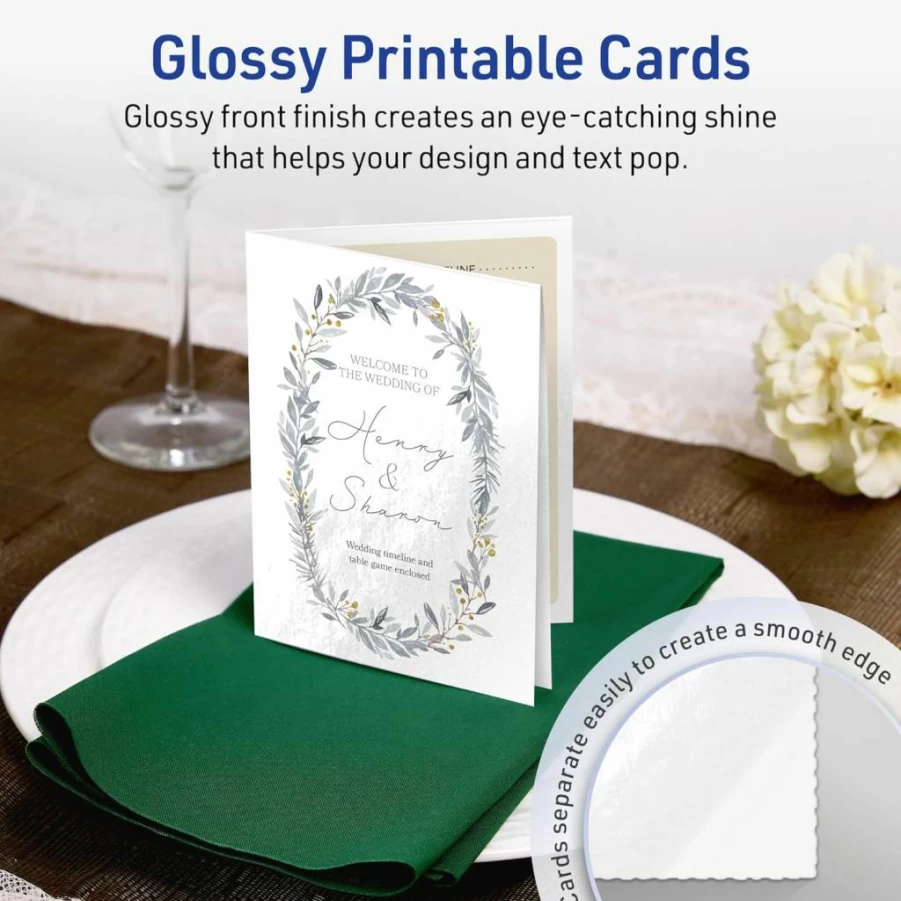 AVERY Printable Greeting Cards, 4.25" x 5.5" Quarter Fold Glossy White Cardstock, 25-Pack for Thank You Cards & Event Invitations, Laser/Inkjet Compatible