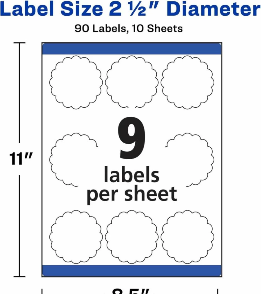 AVERY 22807 Glossy White Printable Round Labels, 2" Diameter, 600 Customizable Labels with Sure Feed Technology