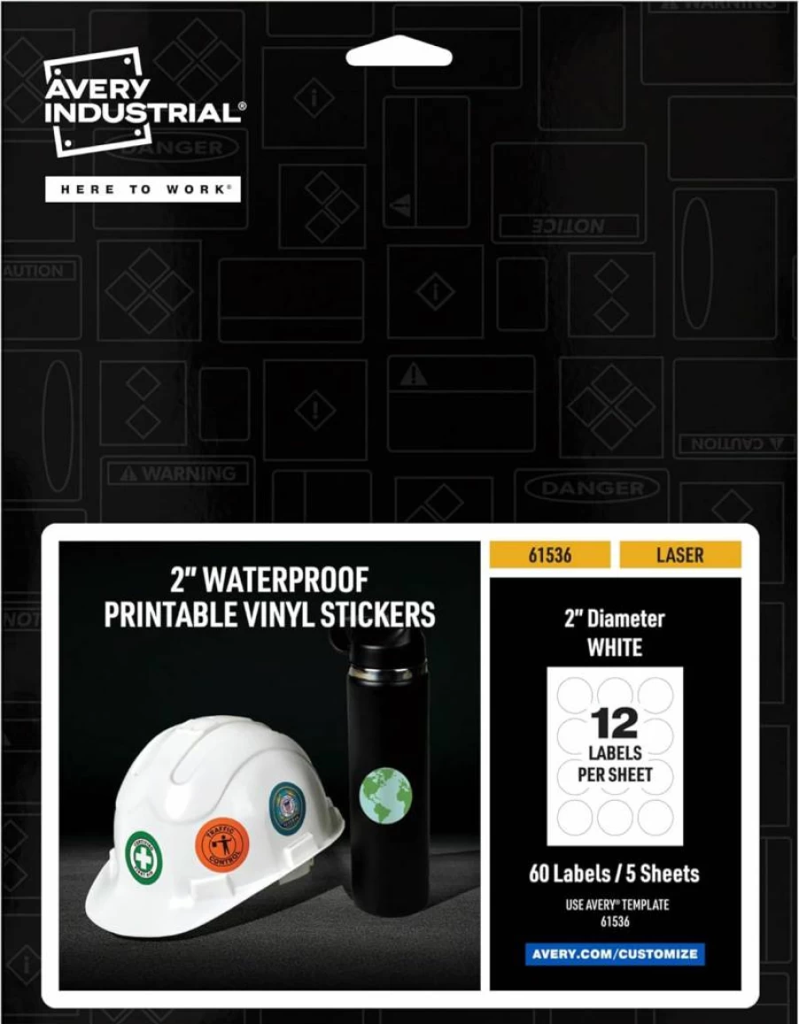 AVERY 61537 White Printable Vinyl Stickers 1" x 2" - Waterproof, Permanent Adhesive for Hard Hats, Laptops, Product Branding - 120 Pack Laser-Compatible Labels