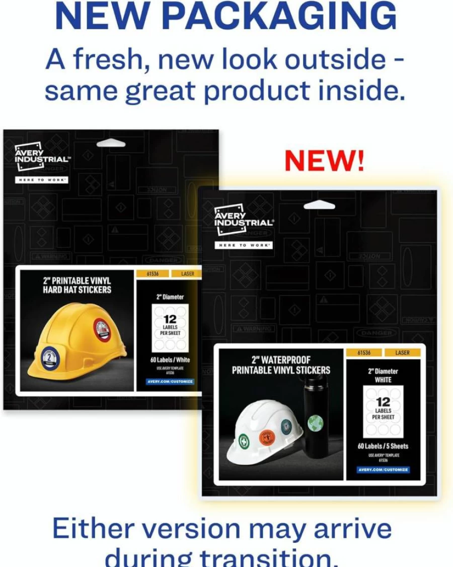 AVERY 61537 White Printable Vinyl Stickers 1" x 2" - Waterproof, Permanent Adhesive for Hard Hats, Laptops, Product Branding - 120 Pack Laser-Compatible Labels