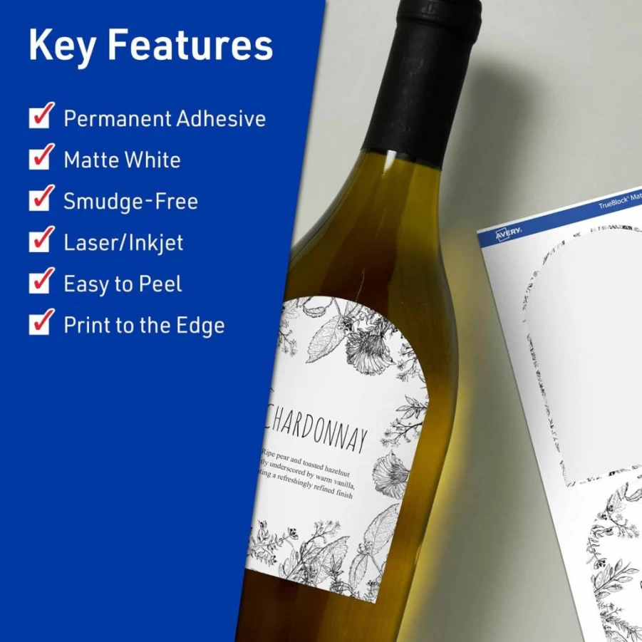Avery Trueblock Matte White Arched Labels, 4.75" x 3.5", 200-Pack, Sure Feed Technology, Laser/Inkjet Printable, Print-To-The-Edge, Ideal for Packaging & Product Merchandising