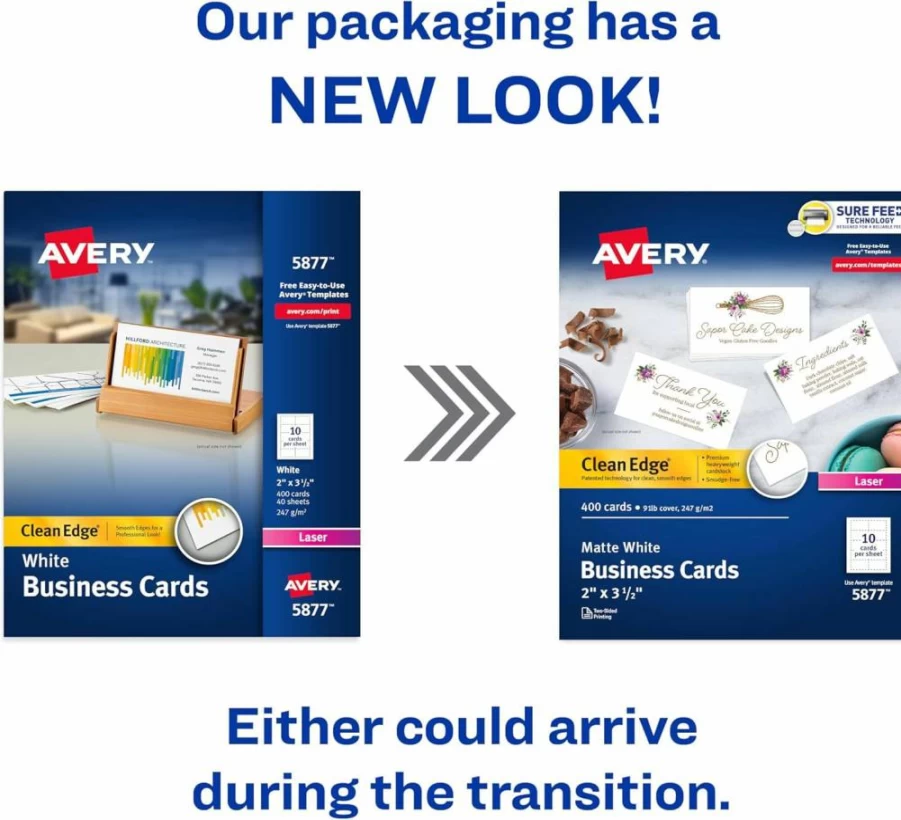 Avery 5874 Printable Blank Business Cards, 2" x 3.5", White, 1000 Sheets for Laser Printers, Clean Edge & Sure Feed Technology
