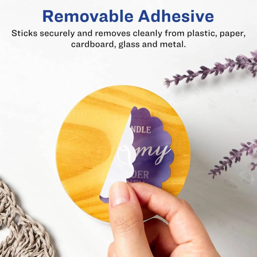 AVERY Matte White Removable Scalloped Edge Labels, 2.5" Round, Sure Feed for Easy Printing, 135-Pack, Laser/Inkjet Compatible, Print to Edge Design