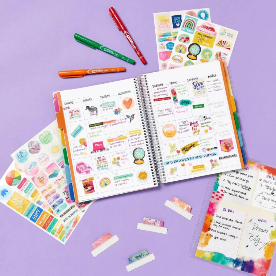 AVERY Undated 12-Month Planner with Stickers, 8.25" x 9.75" Watercolor Inkblot Design, Amy Tangerine Collection, Weekly & Monthly Organizer (29881)