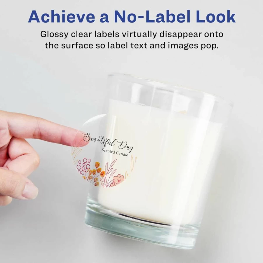 Avery Glossy Clear Round Labels 1.75" - 200 Pack, Sure Feed Technology, Print-To-The-Edge, Laser/Inkjet Printable, High-Quality Glossy Finish