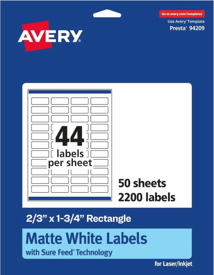 Avery Matte White Printable Labels 2/3" x 1-3/4" - 1,100 Adhesive Name Badge Stickers with Sure Feed Technology for Laser & Inkjet Printers