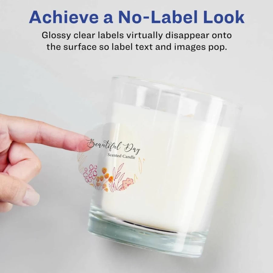 Avery Glossy Clear Round Scalloped Labels 2.5" - 225 Pack, Sure Feed Technology, Print-To-The-Edge, Laser/Inkjet Printable, High-Quality Adhesive Stickers