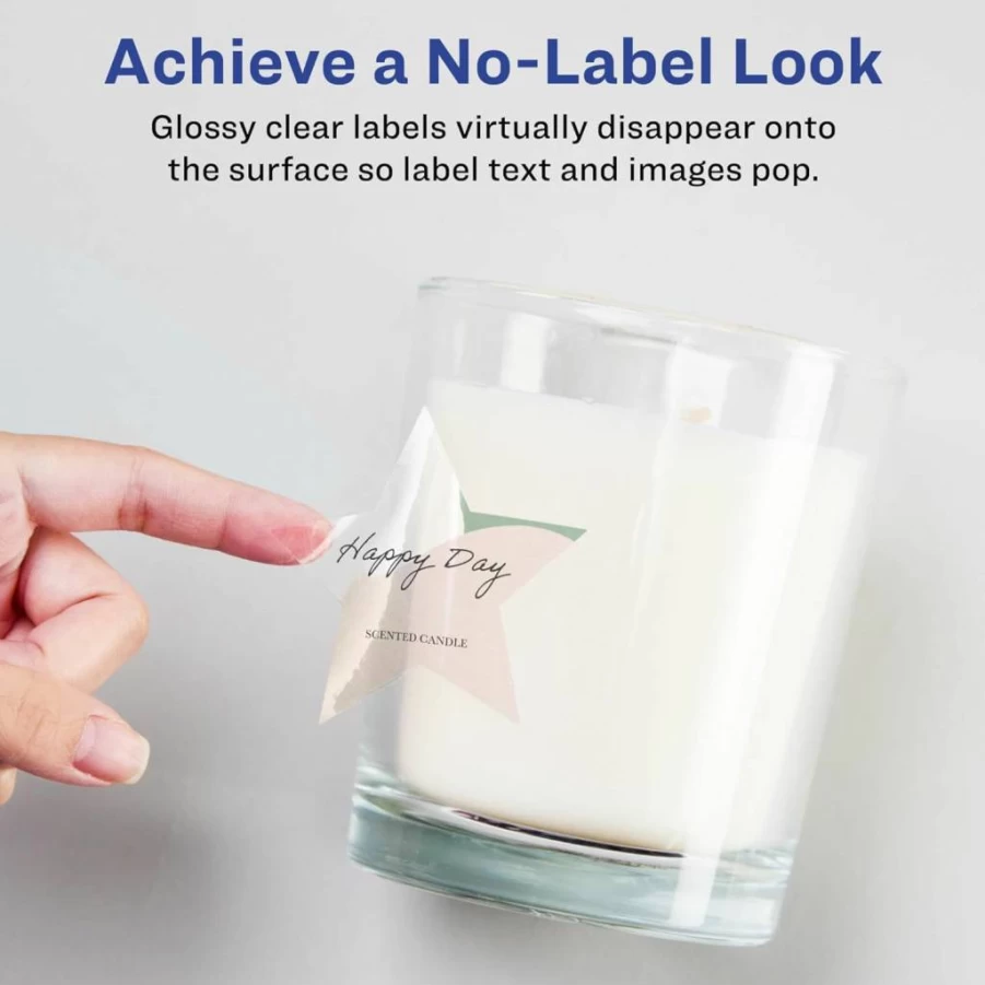 Avery Glossy Clear Star Labels 0.75" x 0.75" - 2,000 Pack, Sure Feed Technology, Print-to-the-Edge for Laser/Inkjet Printers