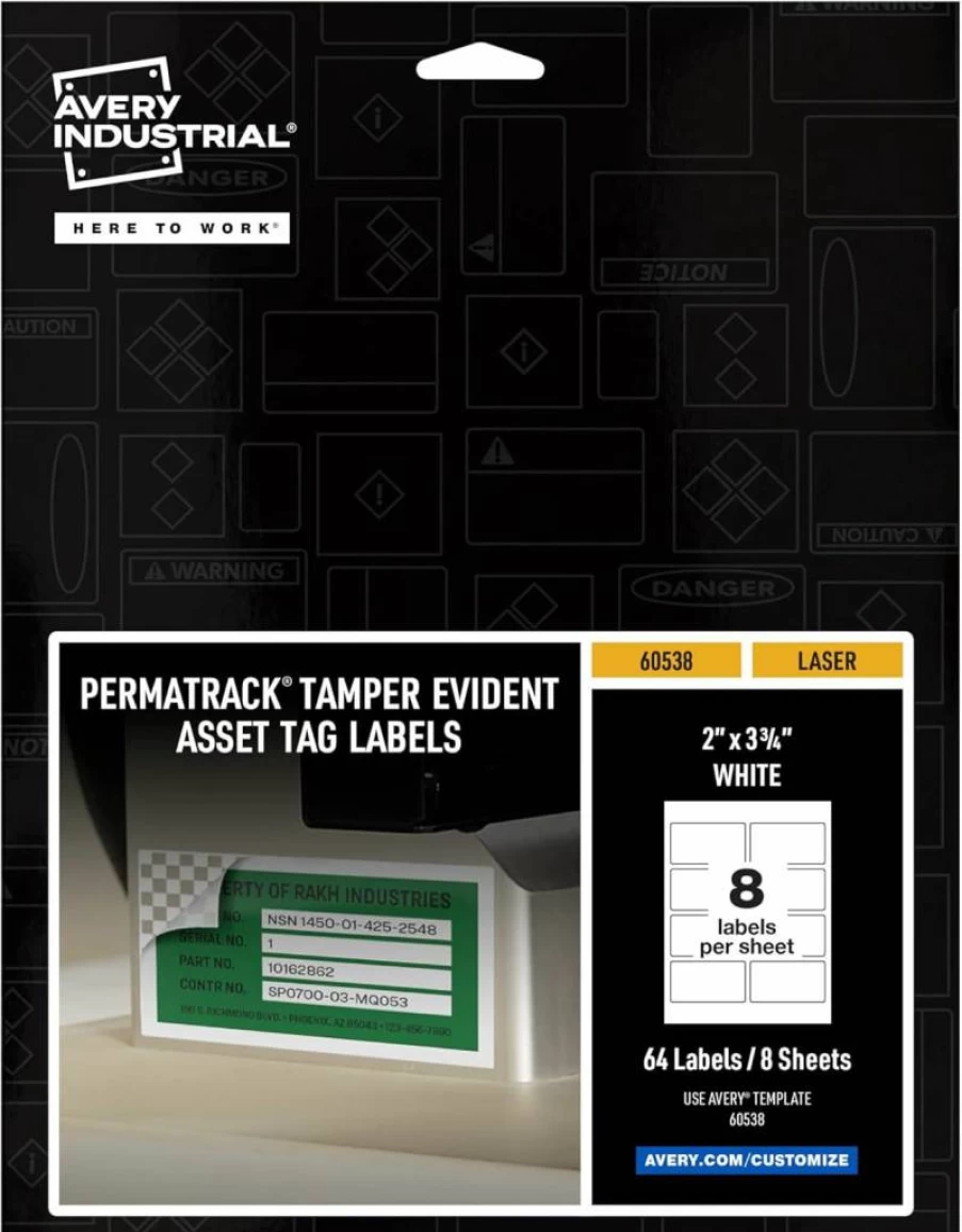 AVERY 61526 White Waterproof Laser Printable Asset Tag Labels, 3/4" x 2", Pack of 240 Labels for Asset Identification & Organization