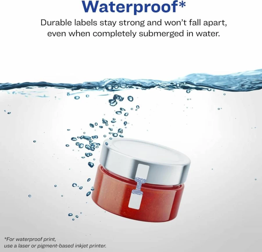 Avery Sure Feed Waterproof Labels 0.5" x 2.5" - 450 Durable, Oil-Tear-Resistant Laser/Inkjet Printable Barbell Labels