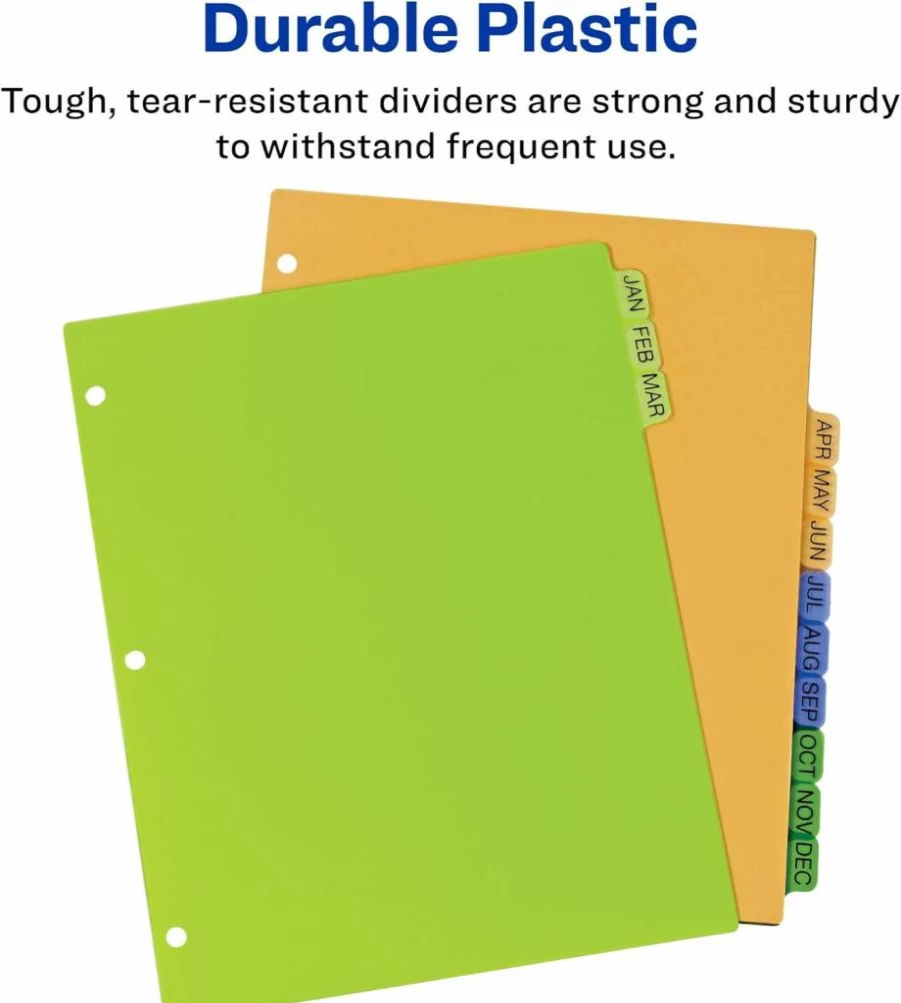 Avery 12-Tab Multicolor Pre-Printed Monthly Plastic Dividers for 3-Ring Binders, Jan-Dec Set (11331)