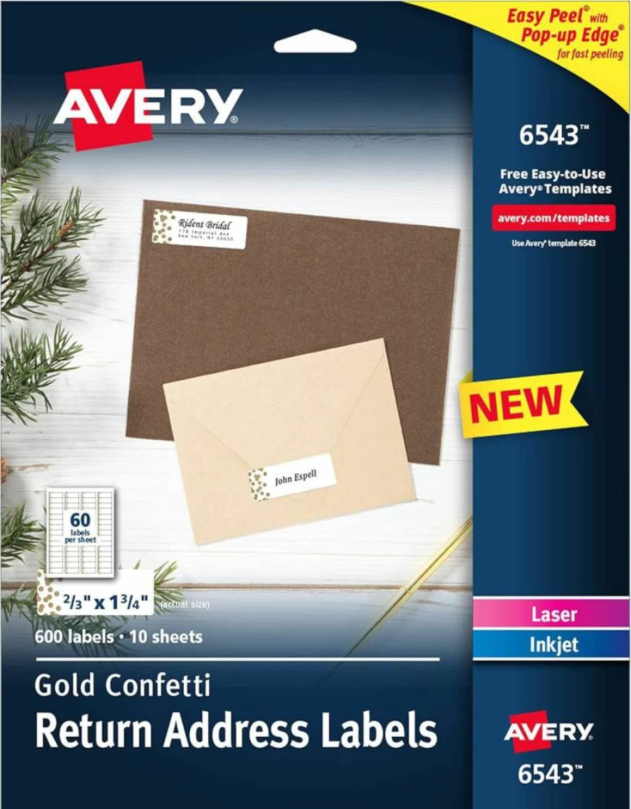 AVERY 08986 Silver Foil Printable Return Address Labels, 0.75" x 2.25", 300 Blank Mailing Labels for Professional Branding