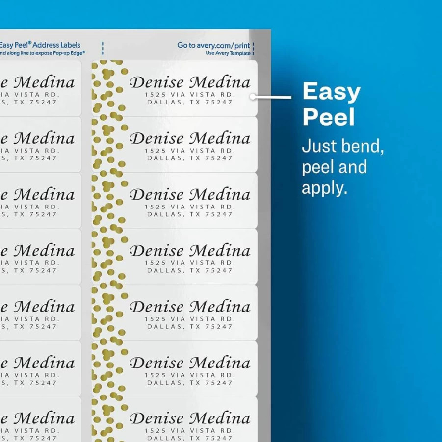AVERY 08986 Silver Foil Printable Return Address Labels, 0.75" x 2.25", 300 Blank Mailing Labels for Professional Branding