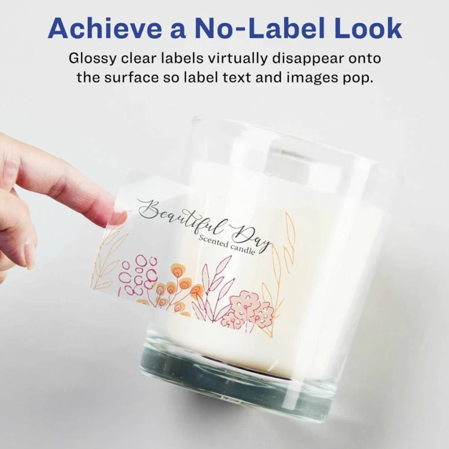 Avery Glossy Clear Rectangle Labels 2" x 3" - 80-Pack, Sure Feed Technology, Print-to-the-Edge for Laser/Inkjet Printers