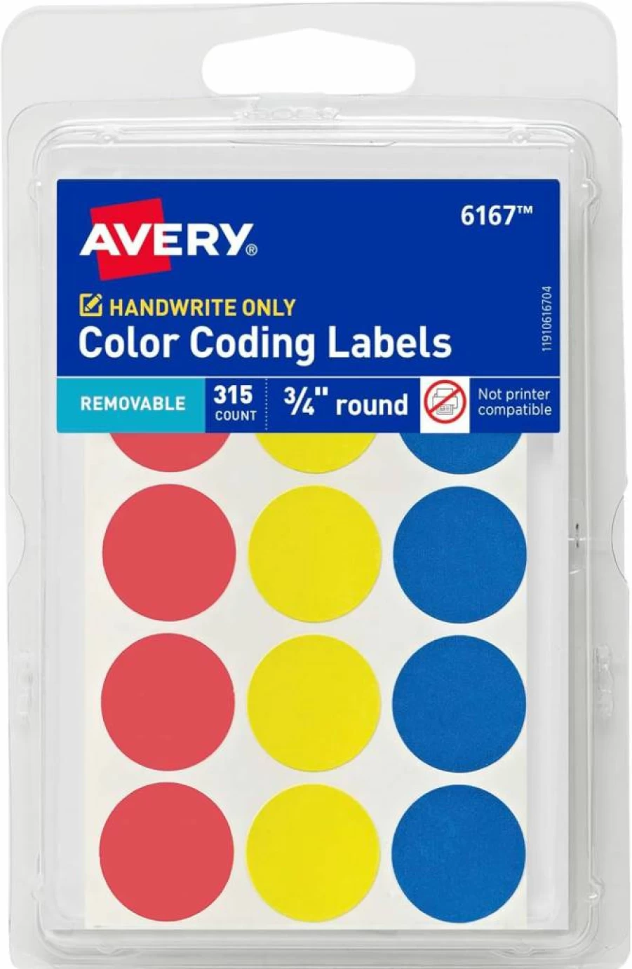 Avery 6167 Removable Color-Coding Dot Labels, 3/4" Round, 315-Pack, Assorted Non-Printable Stickers