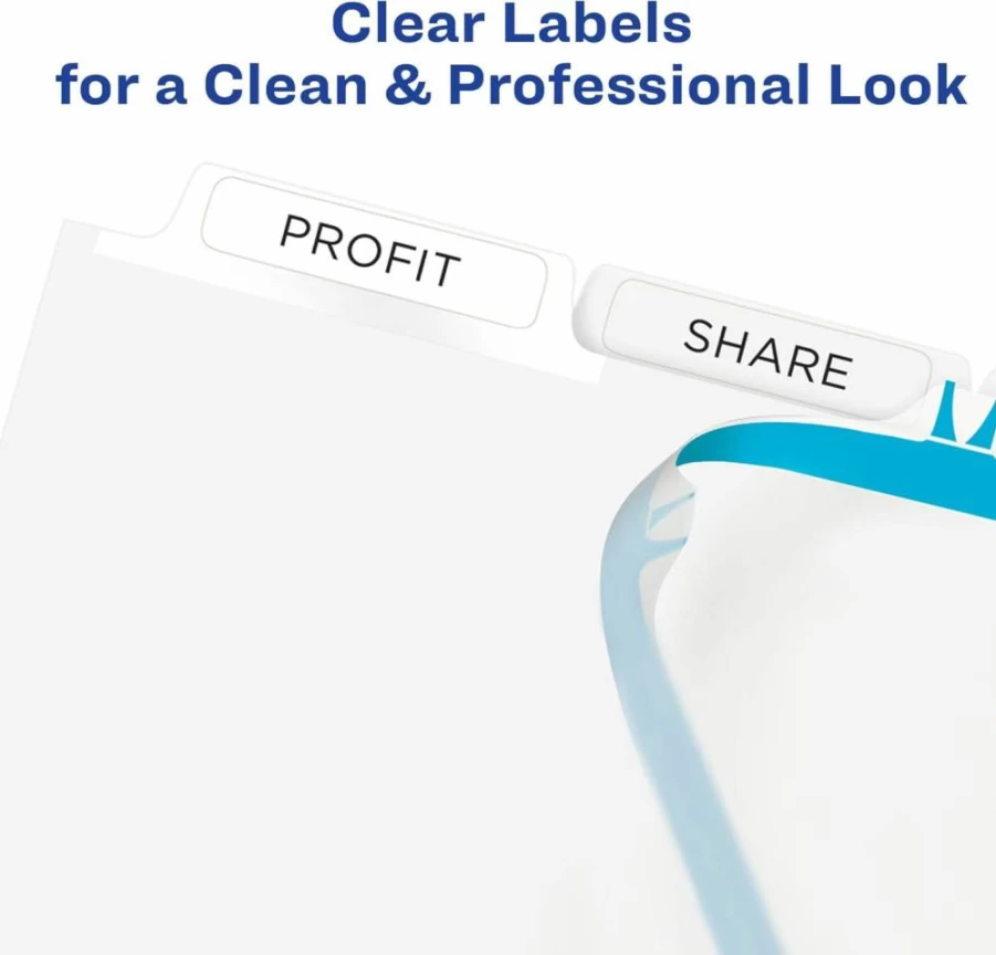 AVERY 11422 8-Tab Dividers for 3-Ring Binder with Clear Easy-Print Labels, Customizable White Index Tabs, 5 Sets