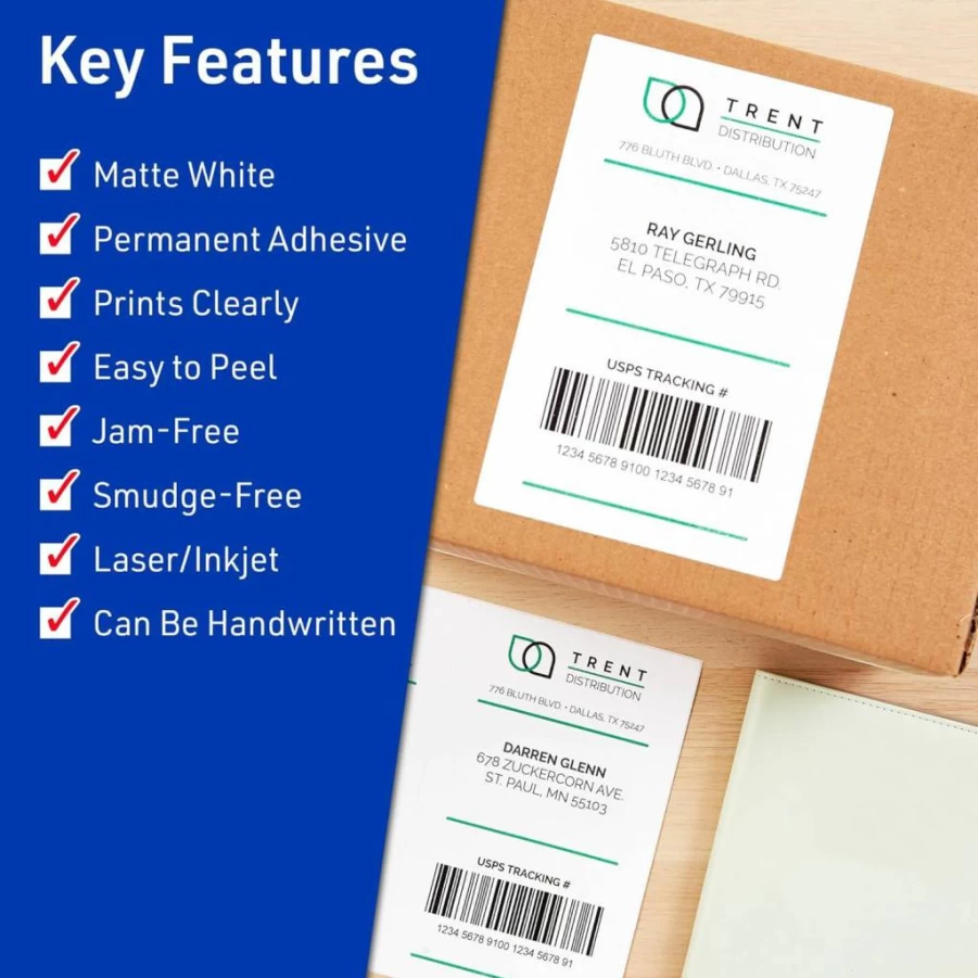 Avery Matte White 2" x 4" Rectangle Labels - 400 Pack, Laser/Inkjet Printable for Barcodes, Price Tags, Product Labeling & Gift Packaging