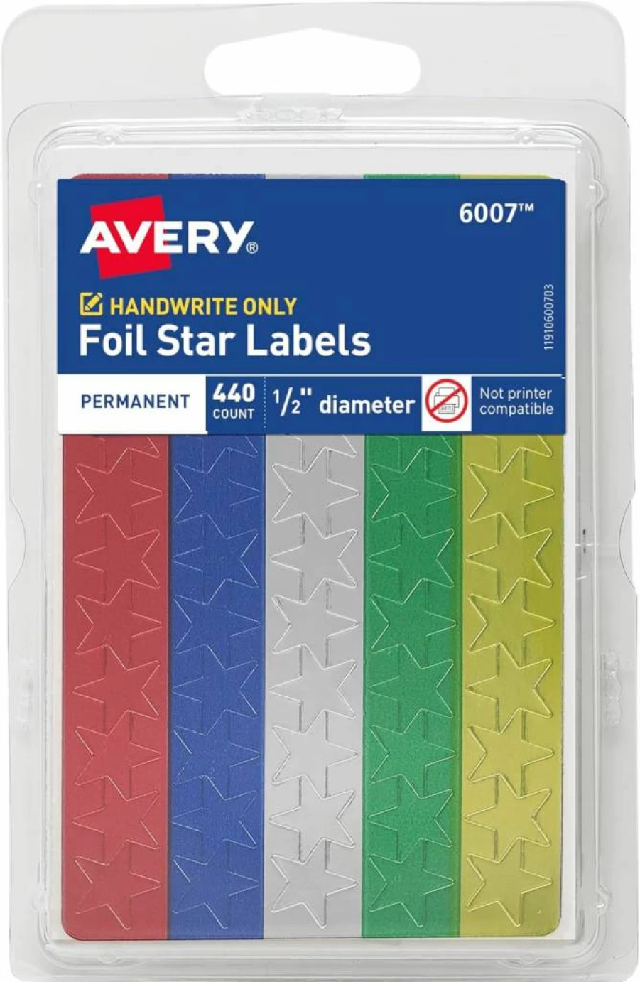 AVERY Foil Star Stickers - 4,400 Assorted Color Adhesive Stars, 440 per Pack (10 Pack Bundle) - Perfect for Crafts, Scrapbooking & School Projects - 06007 Metallic Decorative Stickers
