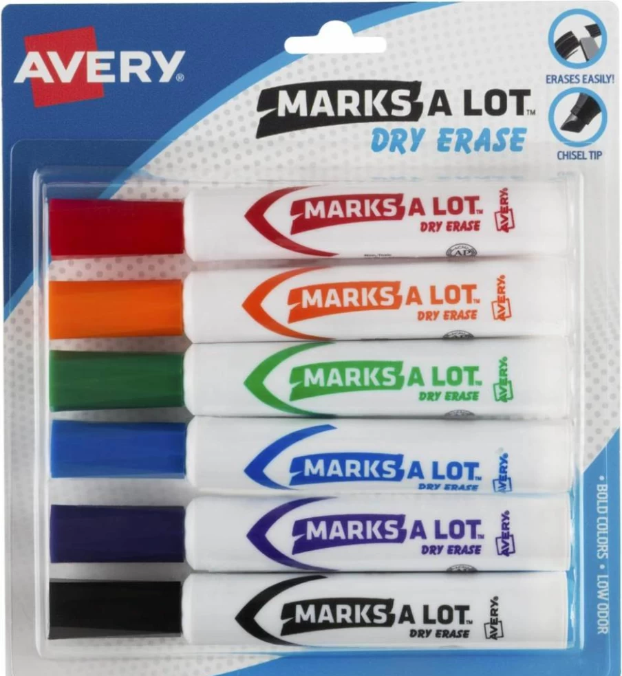 AVERY Dry Erase Markers Set - 8 Vibrant Colors, Chisel Tip, Low Odor Whiteboard Markers for Office & Classroom (24411)