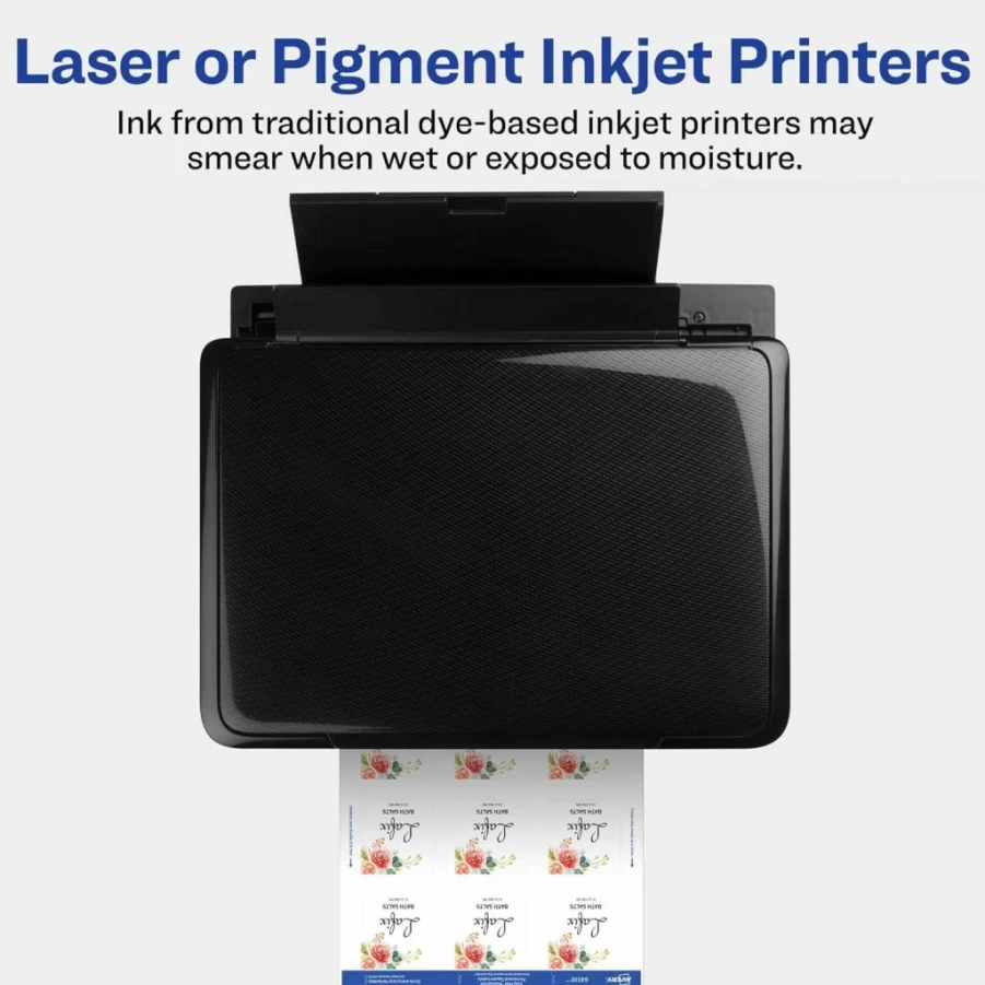 Avery 64510 Durable Waterproof Labels, 2" x 2" Square, Oil-Resistant, Sure Feed Technology, Laser/Pigment Inkjet Compatible, Print to Edge, 96-Pack