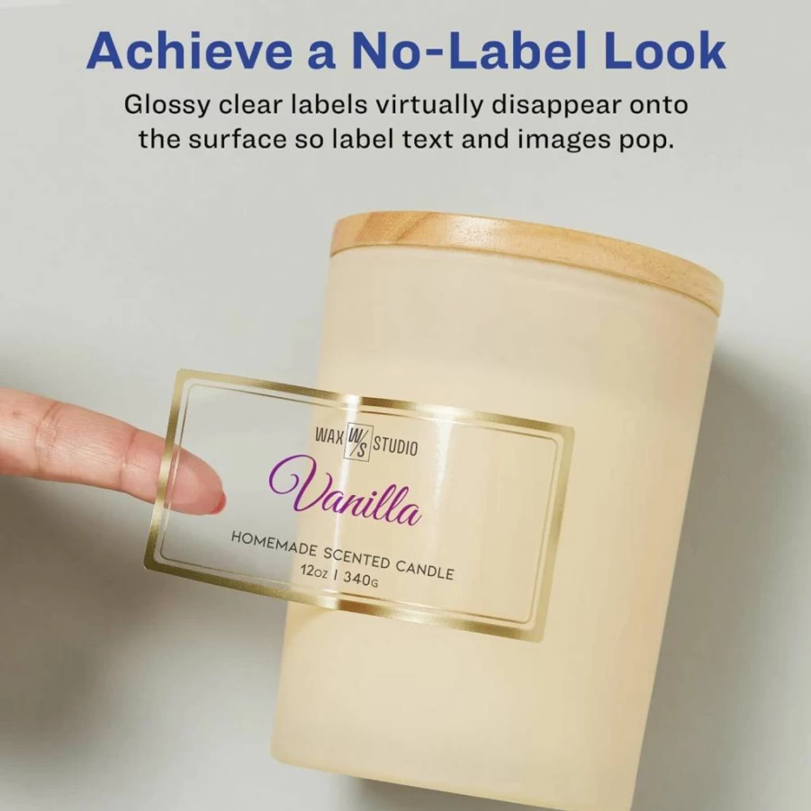 AVERY 6552 Glossy Clear Printable Labels, 2" x 4" Rectangle with Metallic Gold Border, Permanent Adhesive, Laser/Inkjet Compatible, 60 Labels/Pack