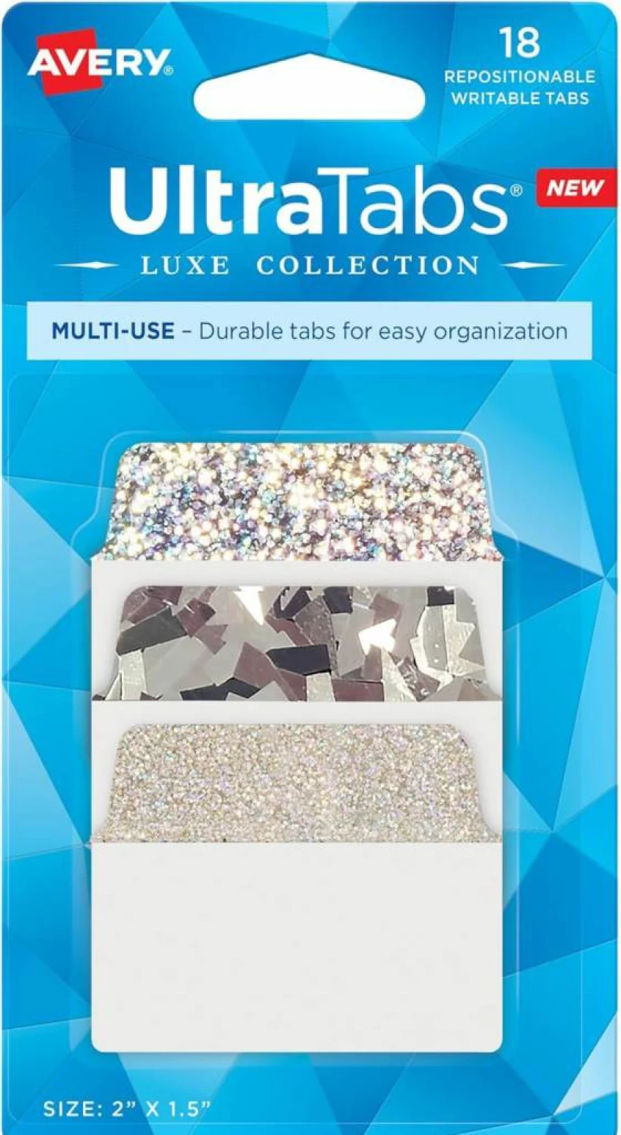 AVERY Holographic Iridescent Page Tabs, 2" x 1.5", Repositionable Multi-Use Tabs, 18-Pack (74145) for Notebooks & Organizers